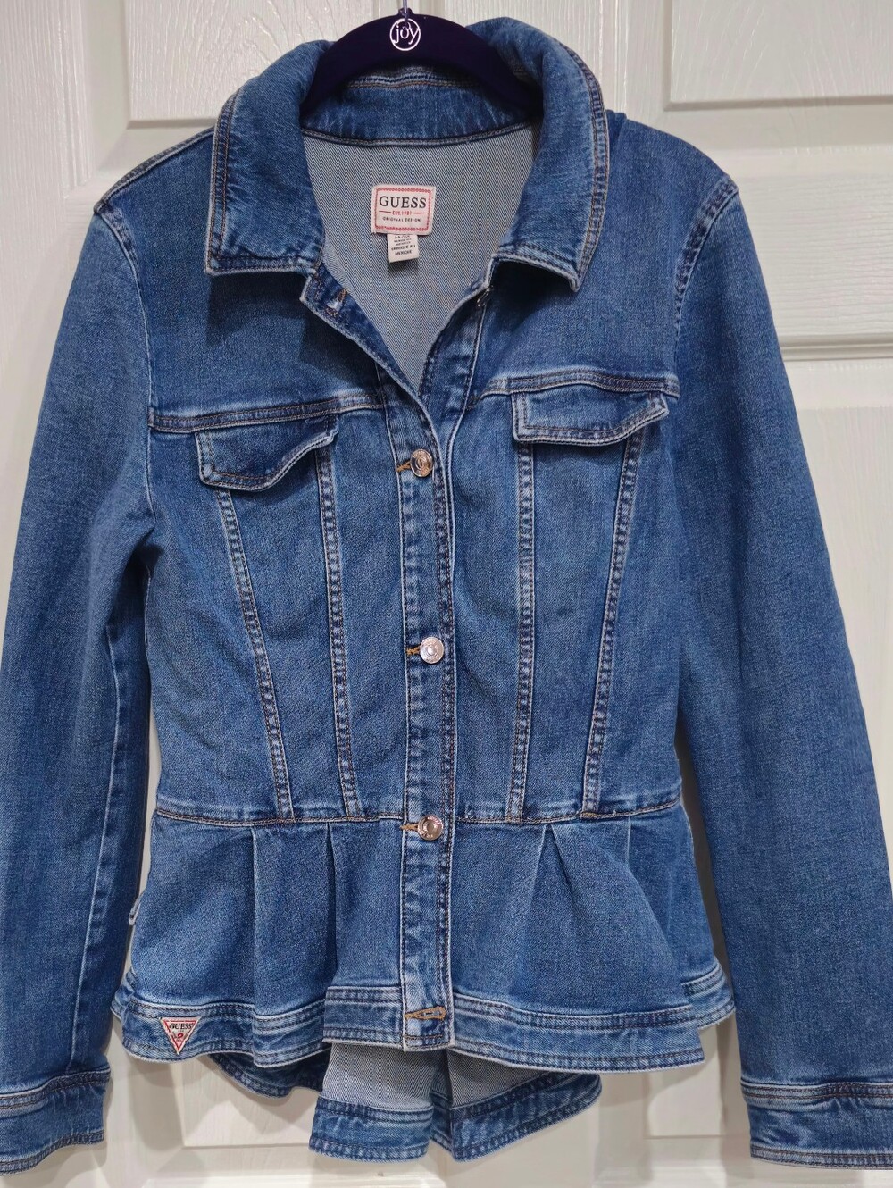 GUESS Women's Blue Denim Peplum Jacket